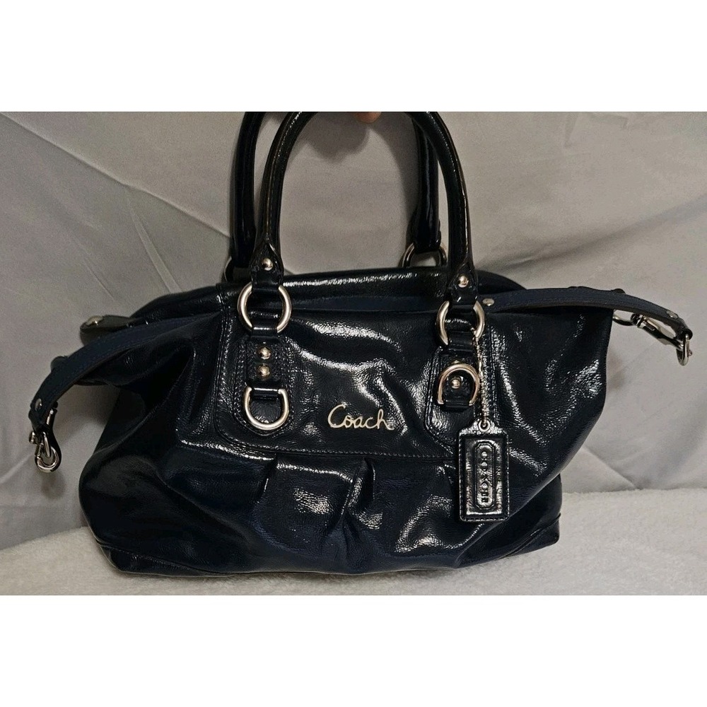 Coach Ashley Patent Leather Blue Satchel Lavender Lined Purse